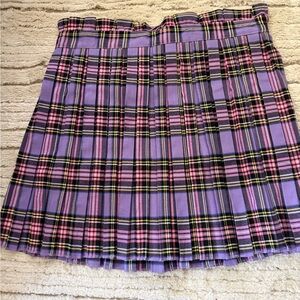 french kyss Lavender Plaid Pleated Mini Skirt with Pink and Black Accents